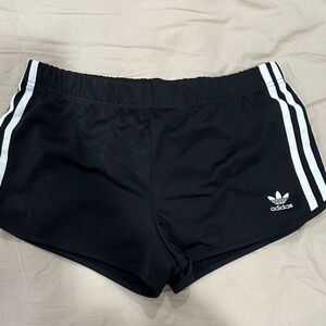 Adidas Women's Black Athletic Shorts with White Stripes S
